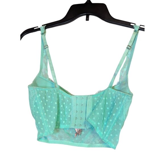 Victorias Secret Dream Angels Mint Green Polka Dot Lace Bustier Bra 34C Adjustab - Picture 2 of 3
